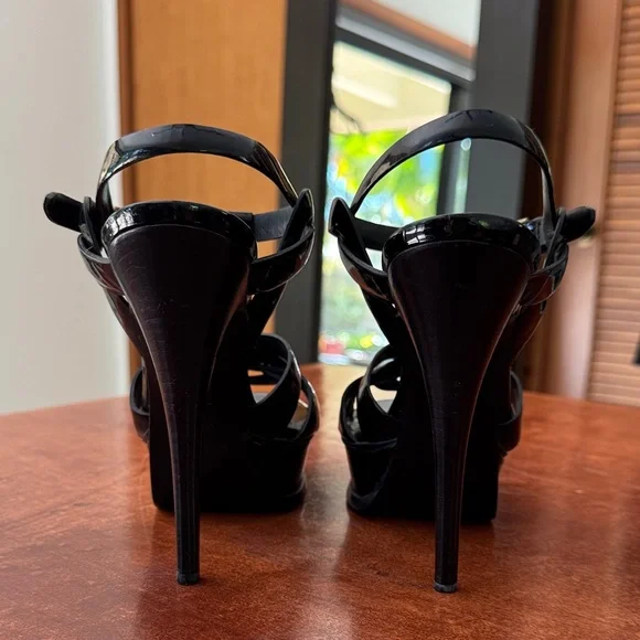 Yves Saint Laurent Tribute Black Patent Stiletto Platform Sandals Sz 7 - Picture 3 of 7